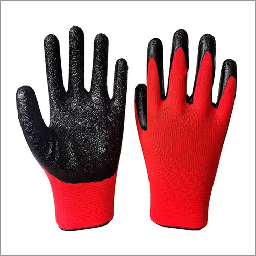 RED POLYESTER BLACK NITRILE COATED GLOVES